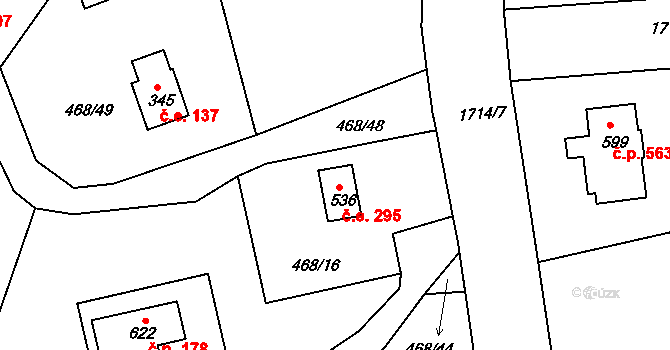 Malé Kyšice 295 na parcele st. 536 v KÚ Malé Kyšice, Katastrální mapa