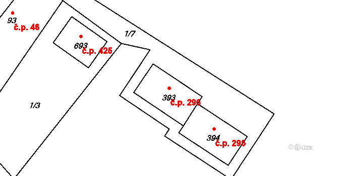 Úhonice 296 na parcele st. 393 v KÚ Úhonice, Katastrální mapa
