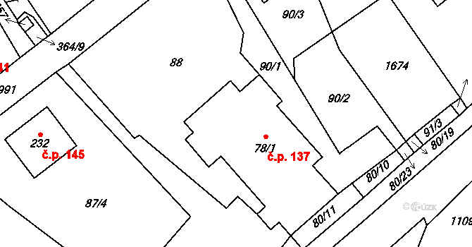 Všeruby 137 na parcele st. 78/1 v KÚ Všeruby u Kdyně, Katastrální mapa