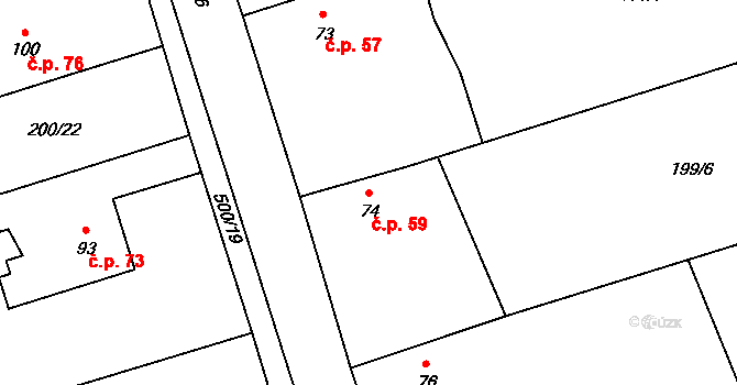 Kněžice 59 na parcele st. 74 v KÚ Kněžice u Ronova, Katastrální mapa
