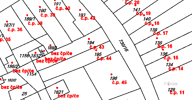 Broumov 44 na parcele st. 195 v KÚ Broumov, Katastrální mapa