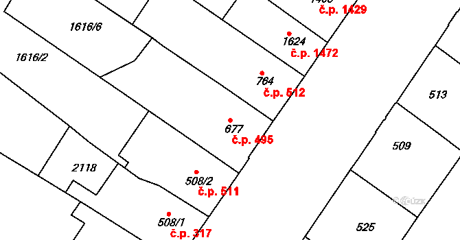Náchod 495 na parcele st. 677 v KÚ Náchod, Katastrální mapa