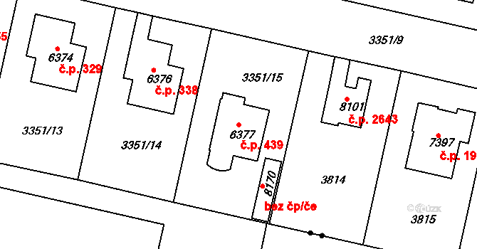 Zelené Předměstí 439, Pardubice na parcele st. 6377 v KÚ Pardubice, Katastrální mapa