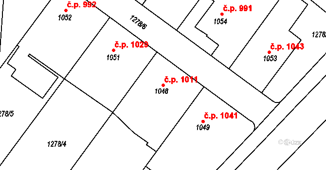 Přelouč 1011 na parcele st. 1048 v KÚ Přelouč, Katastrální mapa