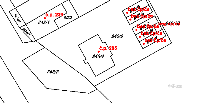 Olomučany 295 na parcele st. 843/4 v KÚ Olomučany, Katastrální mapa