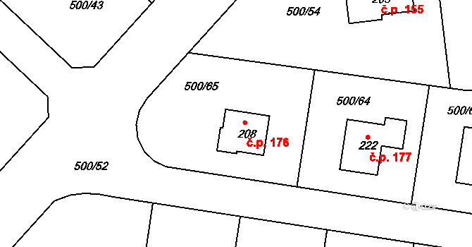 Kozinec 176, Holubice na parcele st. 208 v KÚ Kozinec, Katastrální mapa