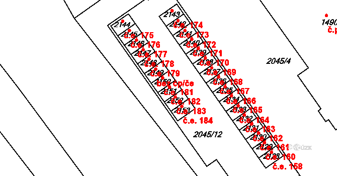 Valašské Klobouky 182 na parcele st. 2151 v KÚ Valašské Klobouky, Katastrální mapa