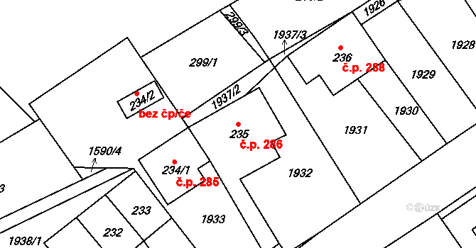 Štíty 286 na parcele st. 235 v KÚ Štíty-město, Katastrální mapa