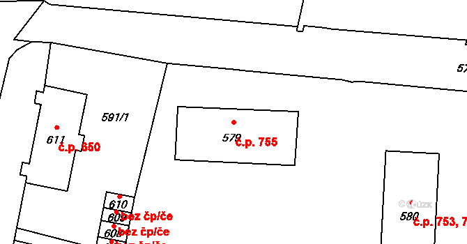 Mohelnice 755 na parcele st. 579 v KÚ Mohelnice, Katastrální mapa