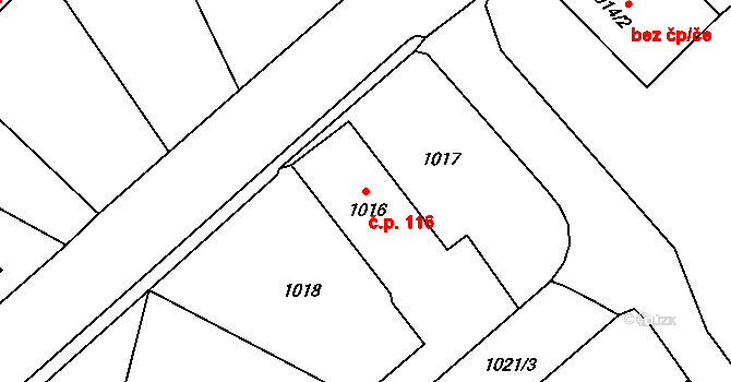 Kopřivnice 116 na parcele st. 1016 v KÚ Kopřivnice, Katastrální mapa