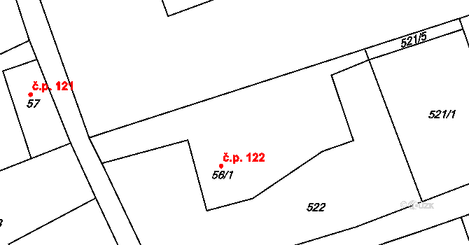 Lubina 122, Kopřivnice na parcele st. 56/1 v KÚ Drnholec nad Lubinou, Katastrální mapa