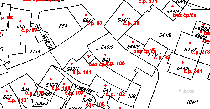 Plešivec 100, Český Krumlov na parcele st. 543 v KÚ Český Krumlov, Katastrální mapa