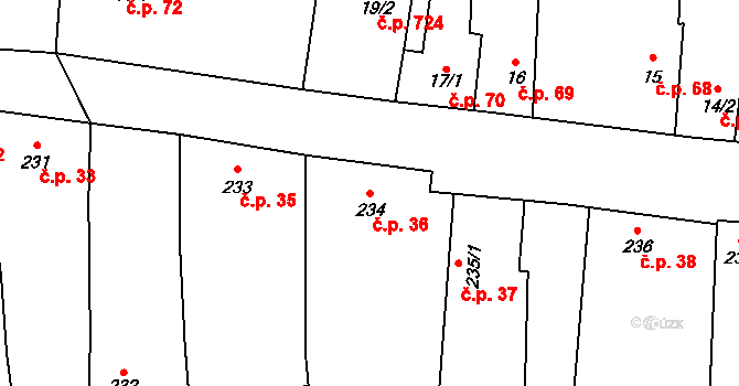 Černovice 36 na parcele st. 234 v KÚ Černovice u Tábora, Katastrální mapa
