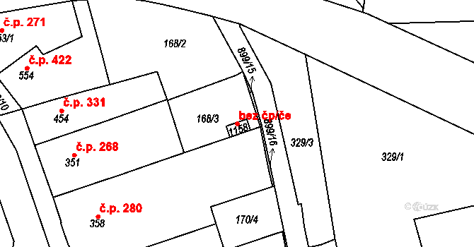 Košťany 89974310 na parcele st. 1158 v KÚ Košťany, Katastrální mapa