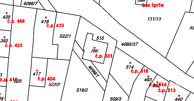 Lenešice 531 na parcele st. 786 v KÚ Lenešice, Katastrální mapa