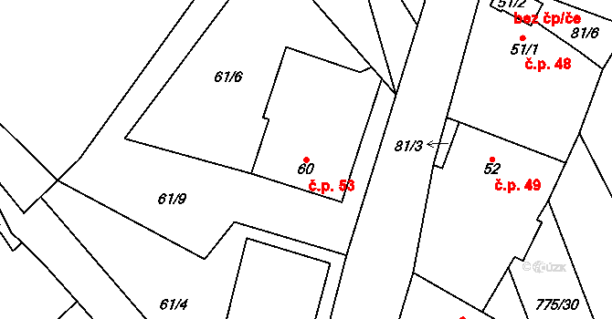Babice 53, Okrouhlice na parcele st. 60 v KÚ Babice u Okrouhlice, Katastrální mapa