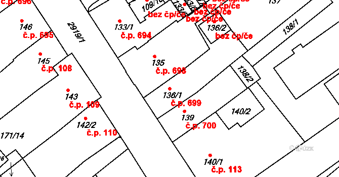 Rychnov nad Kněžnou 699 na parcele st. 136/1 v KÚ Rychnov nad Kněžnou, Katastrální mapa