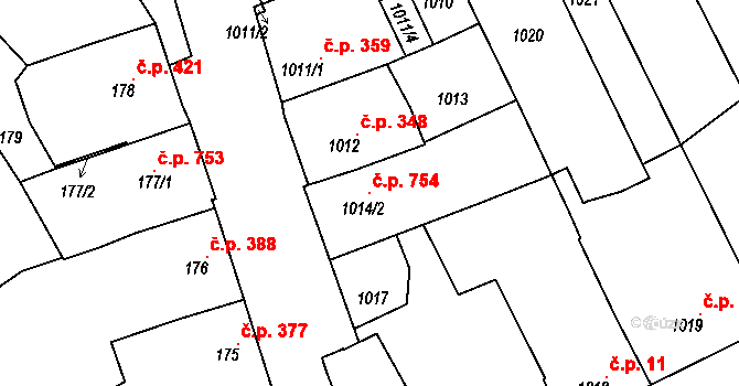 Vnorovy 754 na parcele st. 1014/2 v KÚ Vnorovy, Katastrální mapa
