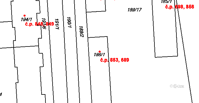 Pohořelice 689,853 na parcele st. 186/1 v KÚ Pohořelice nad Jihlavou, Katastrální mapa