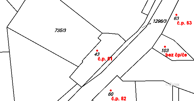Soběsuky 51, Neurazy na parcele st. 43 v KÚ Soběsuky u Nepomuka, Katastrální mapa