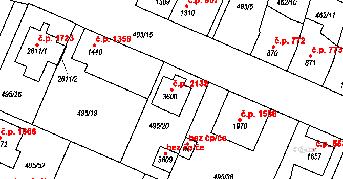 Lysá nad Labem 2138 na parcele st. 3608 v KÚ Lysá nad Labem, Katastrální mapa