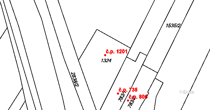 Bystřice pod Hostýnem 1201 na parcele st. 1324 v KÚ Bystřice pod Hostýnem, Katastrální mapa
