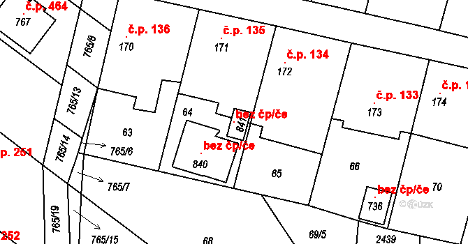 Hudlice 104841311 na parcele st. 841 v KÚ Hudlice, Katastrální mapa