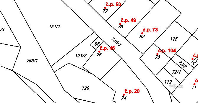 Hamry 46, Plumlov na parcele st. 75 v KÚ Hamry, Katastrální mapa