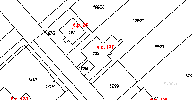 Šelešovice 137 na parcele st. 233 v KÚ Šelešovice, Katastrální mapa