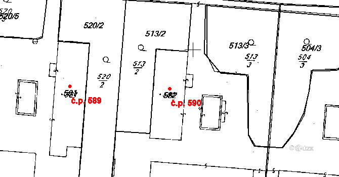 Hrušovany nad Jevišovkou 590 na parcele st. 582 v KÚ Hrušovany nad Jevišovkou, Katastrální mapa