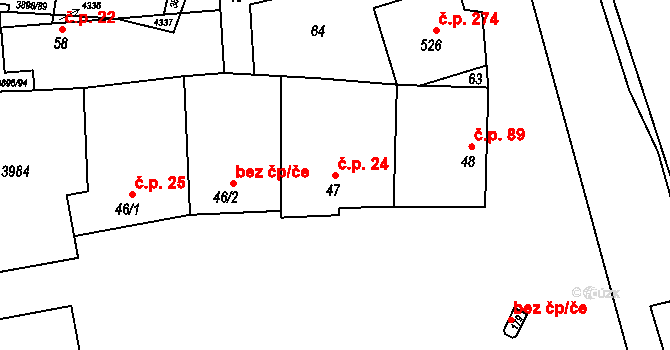 Višňové 24 na parcele st. 47 v KÚ Višňové, Katastrální mapa