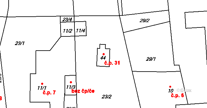 Lipina 31, Zbraslavice na parcele st. 44 v KÚ Lipina u Zruče nad Sázavou, Katastrální mapa