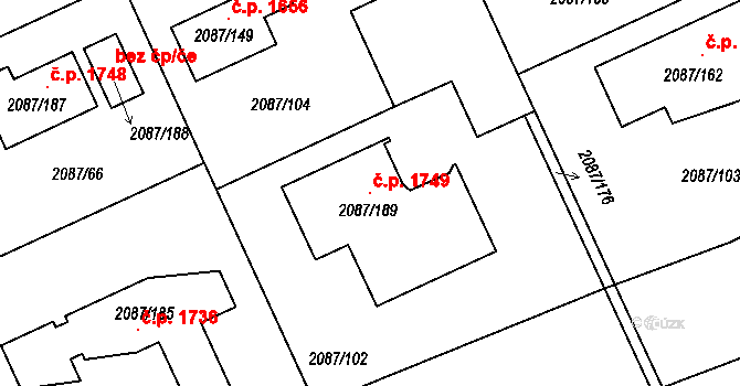 Radotín 1749, Praha na parcele st. 2087/189 v KÚ Radotín, Katastrální mapa
