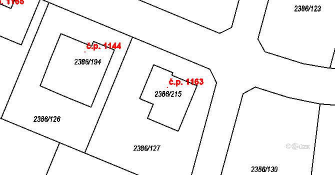 Zruč nad Sázavou 1163 na parcele st. 2386/215 v KÚ Zruč nad Sázavou, Katastrální mapa