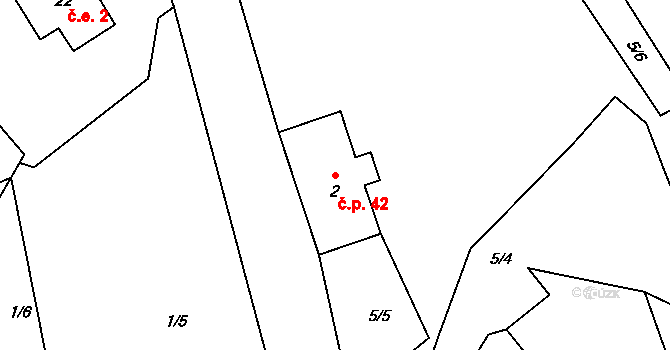 Svinov 42, Útvina na parcele st. 2 v KÚ Svinov u Toužimi, Katastrální mapa