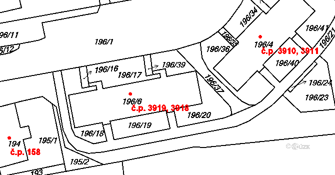 Mšeno nad Nisou 3918, Jablonec nad Nisou na parcele st. 196/6 v KÚ Mšeno nad Nisou, Katastrální mapa