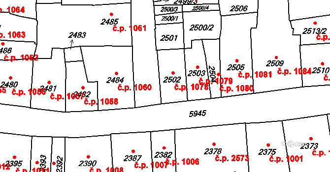 Jihlava 1078 na parcele st. 2502 v KÚ Jihlava, Katastrální mapa