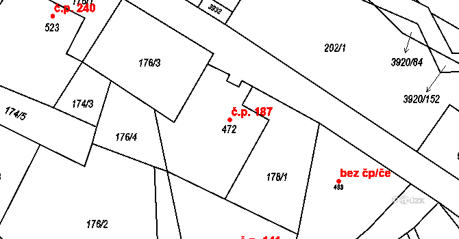 Bukovec 187 na parcele st. 472 v KÚ Bukovec u Jablunkova, Katastrální mapa