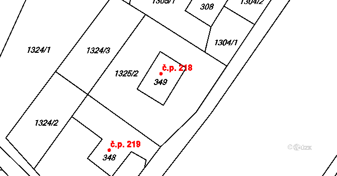 Guty 218, Třinec na parcele st. 349 v KÚ Guty, Katastrální mapa