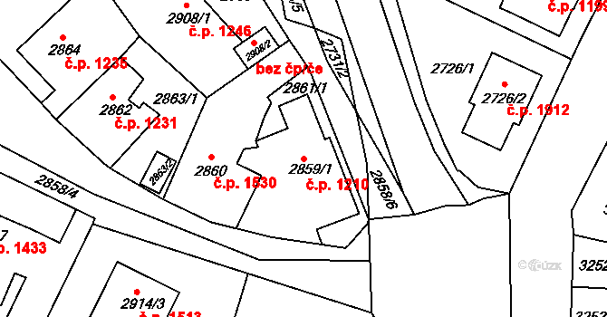 Roztoky 1210 na parcele st. 2859/1 v KÚ Žalov, Katastrální mapa
