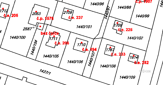Dobříš 194 na parcele st. 1710 v KÚ Dobříš, Katastrální mapa