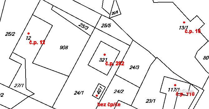 Ostřešany 282 na parcele st. 321 v KÚ Ostřešany, Katastrální mapa