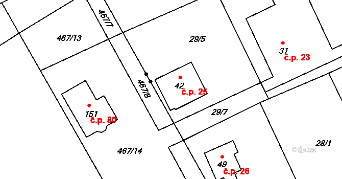 Luníkov 25, Žižice na parcele st. 42 v KÚ Luníkov, Katastrální mapa
