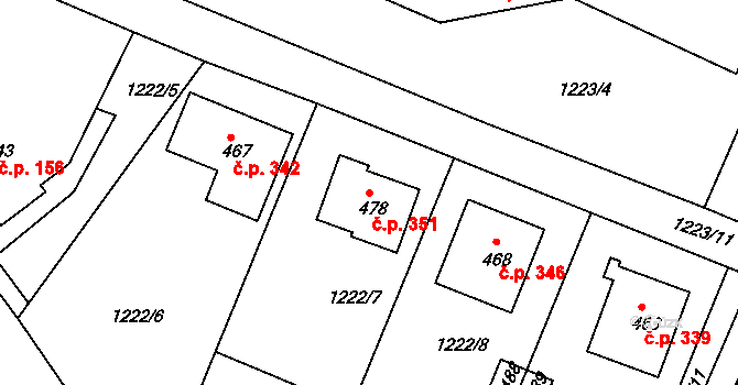 Doksy 351 na parcele st. 478 v KÚ Doksy u Kladna, Katastrální mapa