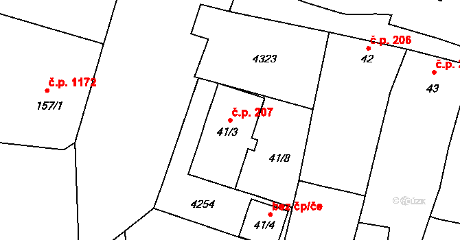 Kyjov 207 na parcele st. 41/3 v KÚ Kyjov, Katastrální mapa