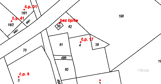 Býkovec 17, Kaliště na parcele st. 4 v KÚ Býkovec, Katastrální mapa