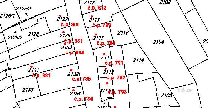 Slavíkovice 791, Rousínov na parcele st. 2113 v KÚ Rousínov u Vyškova, Katastrální mapa