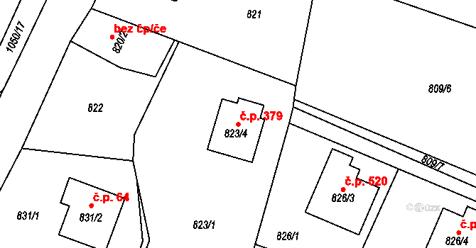 Krmelín 379 na parcele st. 823/4 v KÚ Krmelín, Katastrální mapa