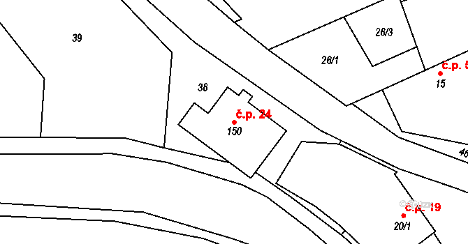 Hradišťko I 24, Veltruby na parcele st. 150 v KÚ Hradišťko I, Katastrální mapa