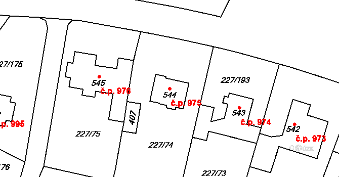 Švermov 975, Kladno na parcele st. 544 v KÚ Hnidousy, Katastrální mapa